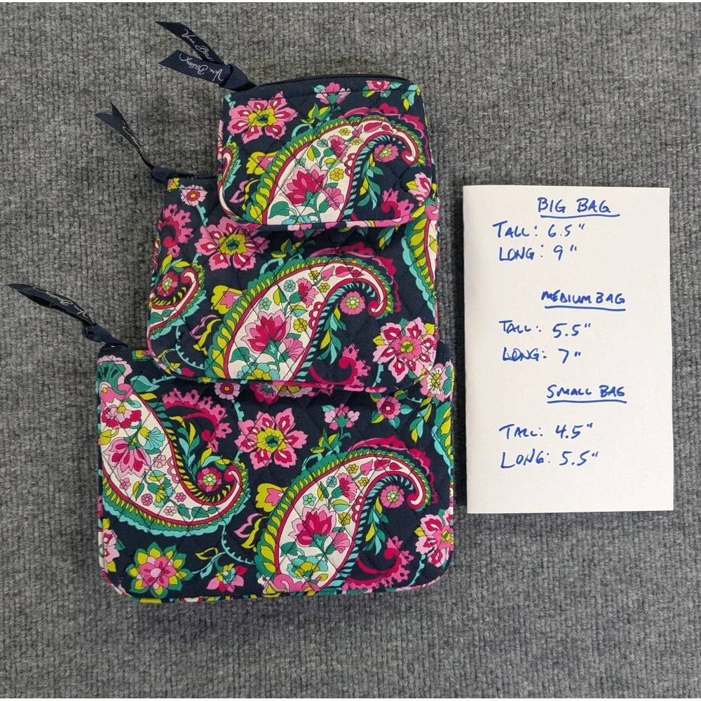 Vera Bradley Retired Nomadic Floral Quilted Cosmetic Pouch Set 3 Piece Navy Pink
